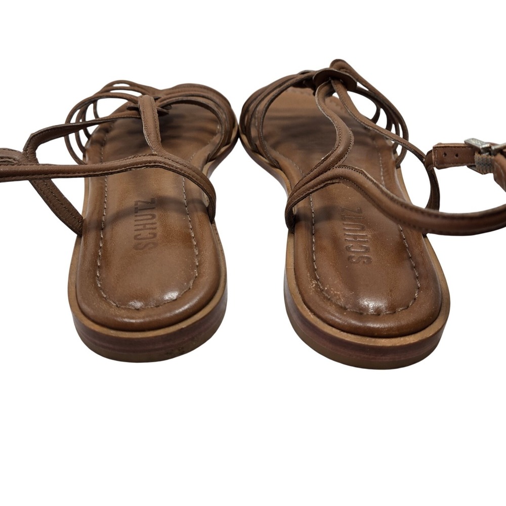 Schutz Octavia Flat Sandals Womens 9 Brown Leather Caged Strappy Minimalist Braz - Picture 4 of 16